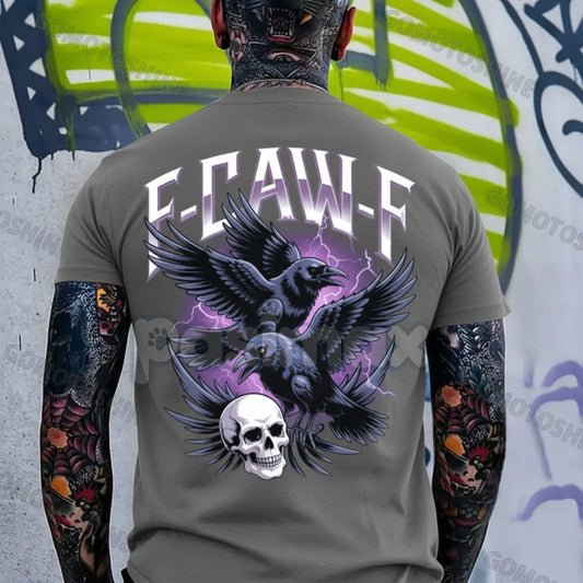 F-CAW-F "Mortality Call" T-Shirt - Gothic Crow and Skull Print, Men's Dark Mystique Graphic Tee, Edgy Unisex Apparel-Pasimax