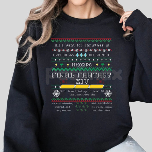 FFXIV Christmas Sweatshirt: "Critically Acclaimed Online RPG" Holiday Crewneck – Final Fantasy XIV Fan Gift-Pasimax