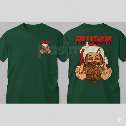 FREEDOM Defiant Santa Claus T-Shirt - Funny Rebel Christmas Print, Men's Edgy Holiday Graphic Tee, Anti-Establishment Gift-Pasimax