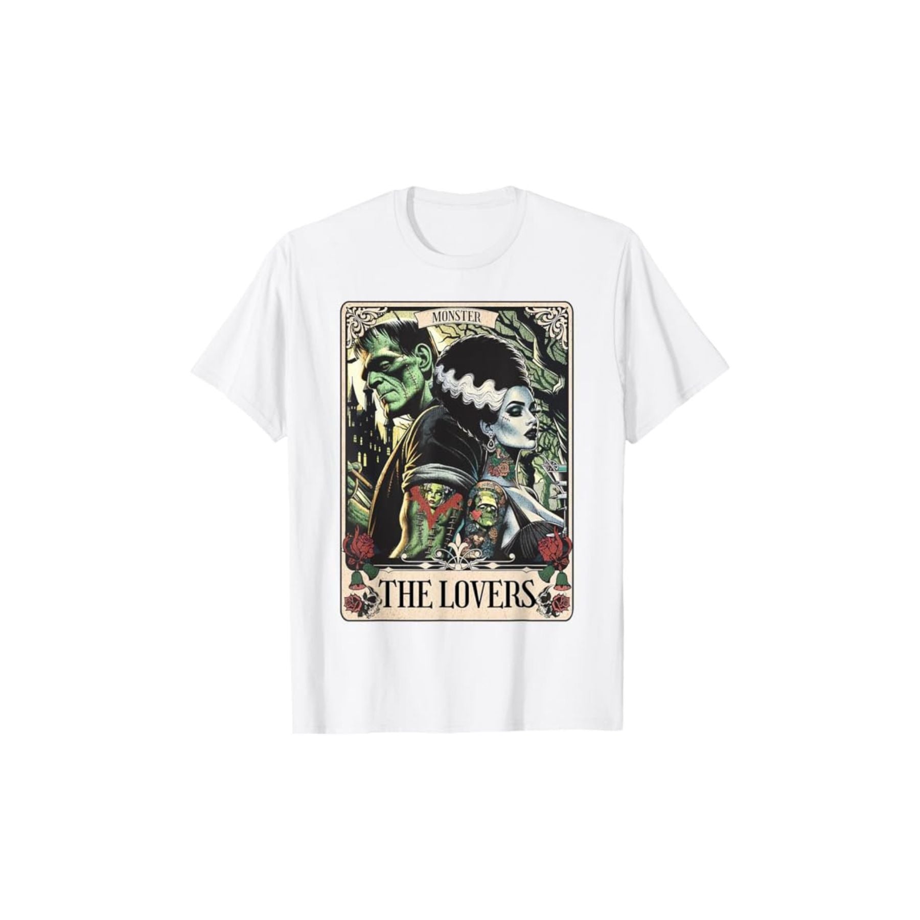 Frankenstein & Bride The Lovers Tarot T-Shirt - Gothic Horror Tee, Occult Fan Apparel-Pasimax