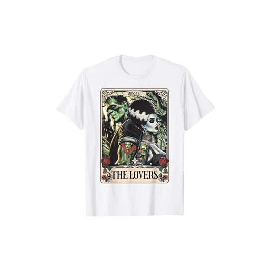 Frankenstein & Bride The Lovers Tarot T-Shirt - Gothic Horror Tee, Occult Fan Apparel-Pasimax