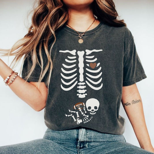 Funny Football Pregnancy Shirt – Pregnant Skeleton Halloween Maternity Tee, Mama To Be Sweater, Fall Gift for New Mom-Pasimax