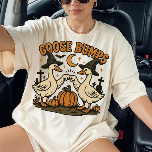 Goose Pumpkin Halloween T-Shirt - Cute Fall Geese Tee, Witch Goose & Fist Bump Shirt-Pasimax