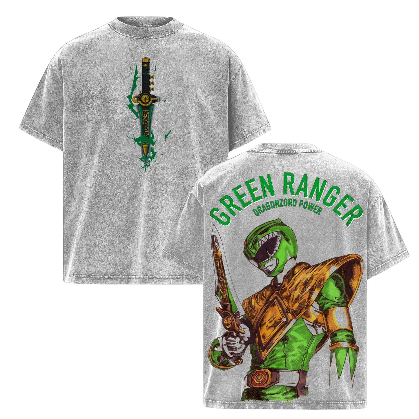 Green Ranger Power Rangers Edition Double Printed Oversize Acid Washed Tee-Pasimax