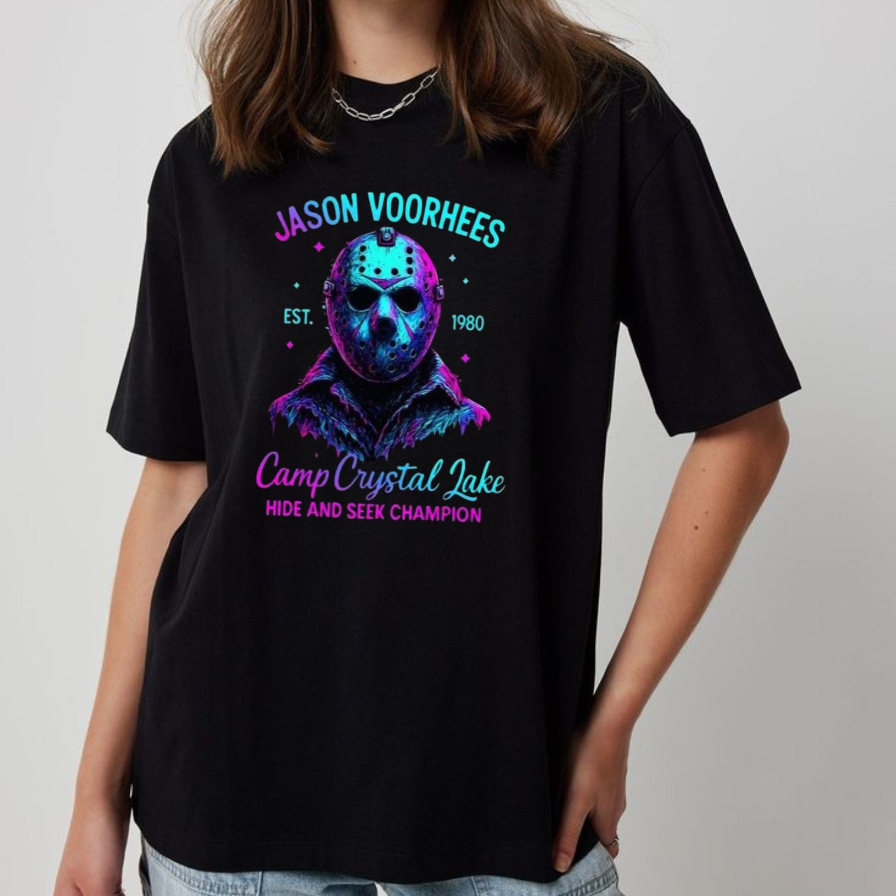 Halloween Neon Horror Characters Shirt - Glowing Horror T-Shirt, Spooky Neon Apparel-Pasimax