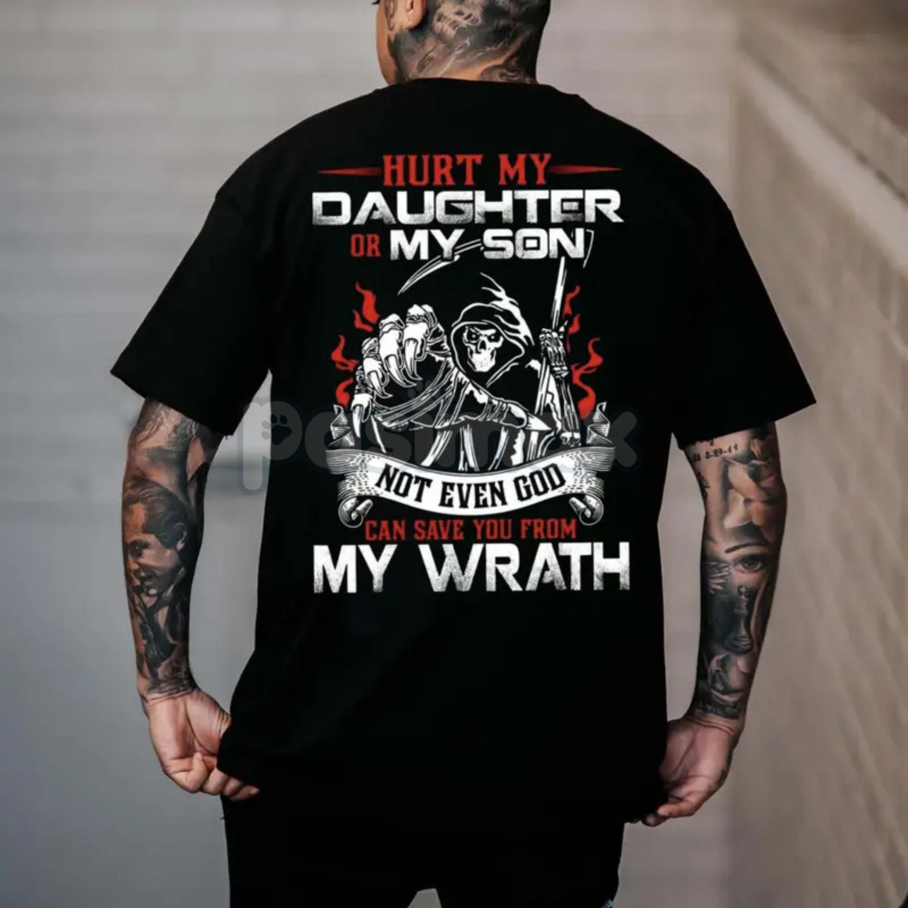 "Hurt My Daughter or Son, Not Even God Can Save You" T-Shirt - Protective Dad Graphic Tee, Funny Father Slogan Shirt, Unisex Parental Gift-Pasimax