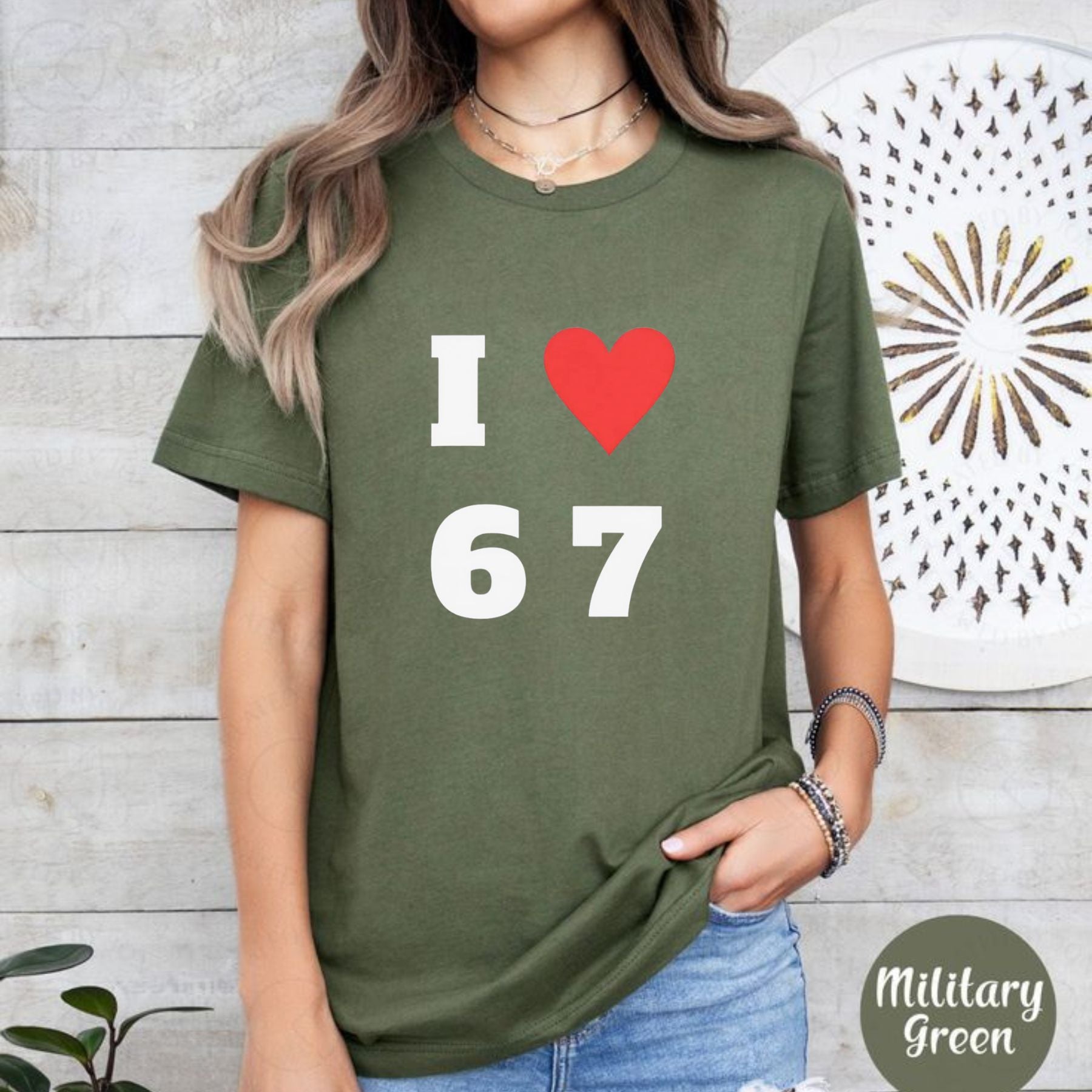 "I Love 6 7" Crewneck T-shirt - Funny Graphic Tee, Stylish Casual White Shirt-Pasimax