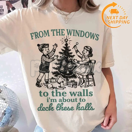 "I'm About To Deck These Halls" Funny Christmas T-Shirt - Sarcastic Holiday Tee, Unisex Holiday Apparel-Pasimax