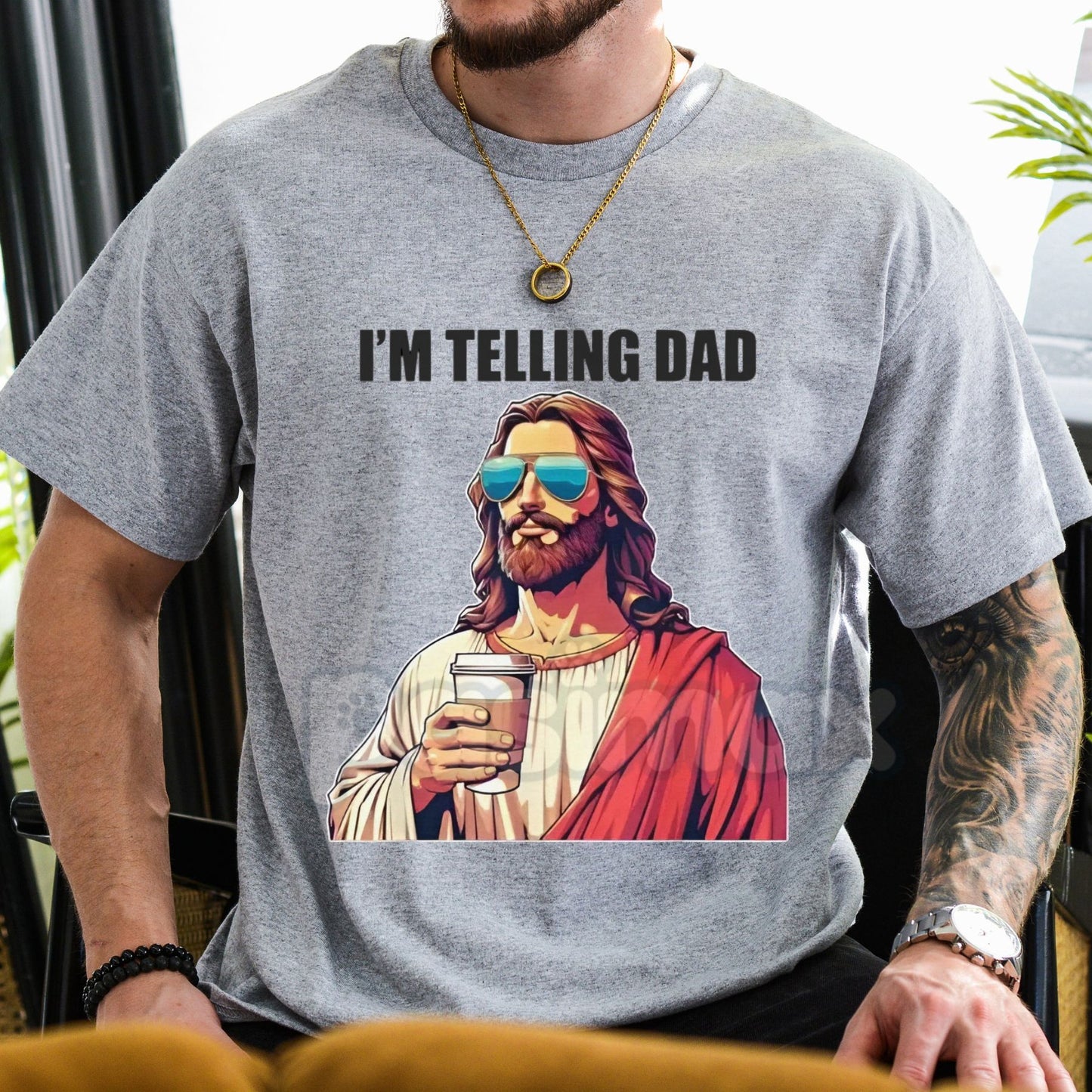 "I'm Telling Dad" Jesus Meme T-Shirt - Funny Religious Christian Humor Tee, Unisex Edgy Faith Slogan Shirt-Pasimax