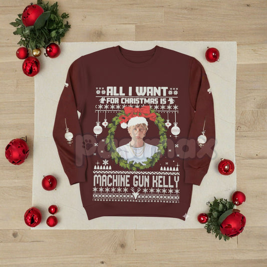 MGK "All I Want For Xmas" Sweatshirt – Machine Gun Kelly Music Holiday Crewneck-Pasimax