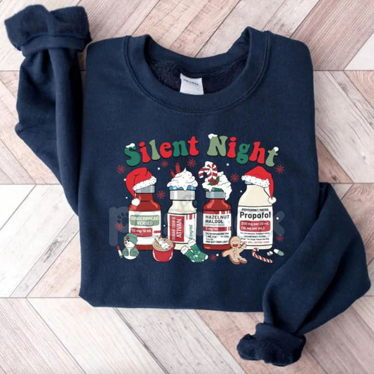 Medical Staff Holiday Hustle Sweatshirt – Funny "Silent Night" Irony Crewneck-Pasimax