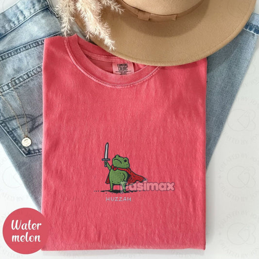 Medieval Frog Knight Comfort Colors T-Shirt – Embroidered Whimsical Fantasy Tee-Pasimax