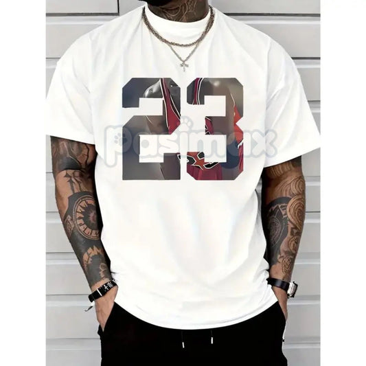 Men's '23' Graphic Printed T-Shirt - Casual Short-Sleeved Round Neck Tee, Year and Jersey Number Streetwear-Pasimax