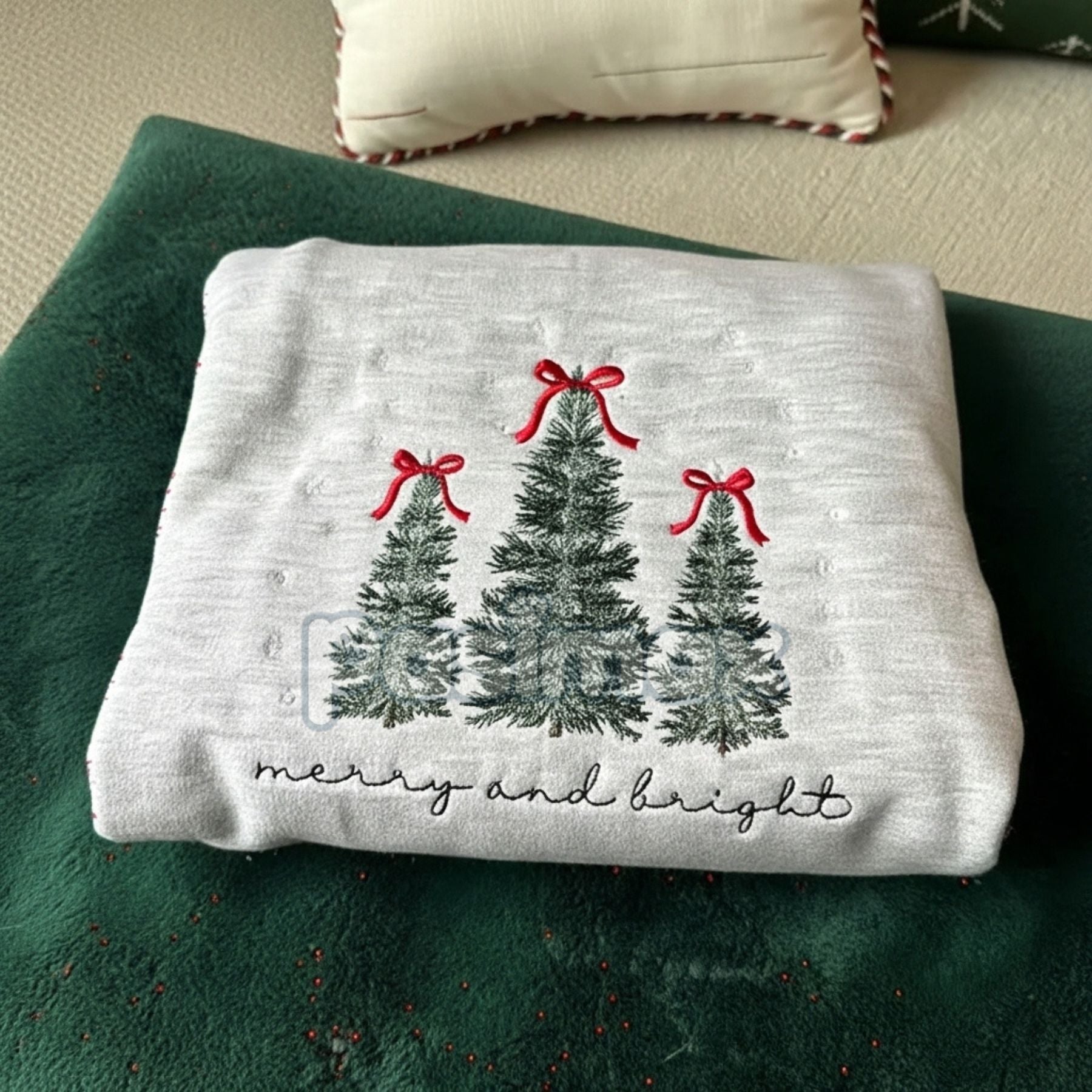 Merry & Bright Christmas Tree Embroidered Sweatshirt – Festive Holiday Crewneck-Pasimax