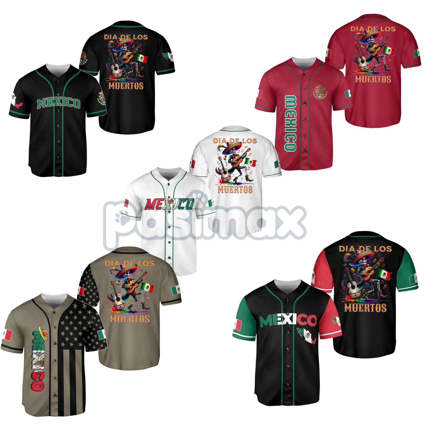 Mexico Día de los Muertos Baseball Jersey – Day of the Dead Skeleton Guitar Shirt, Festival Jersey Top-Pasimax