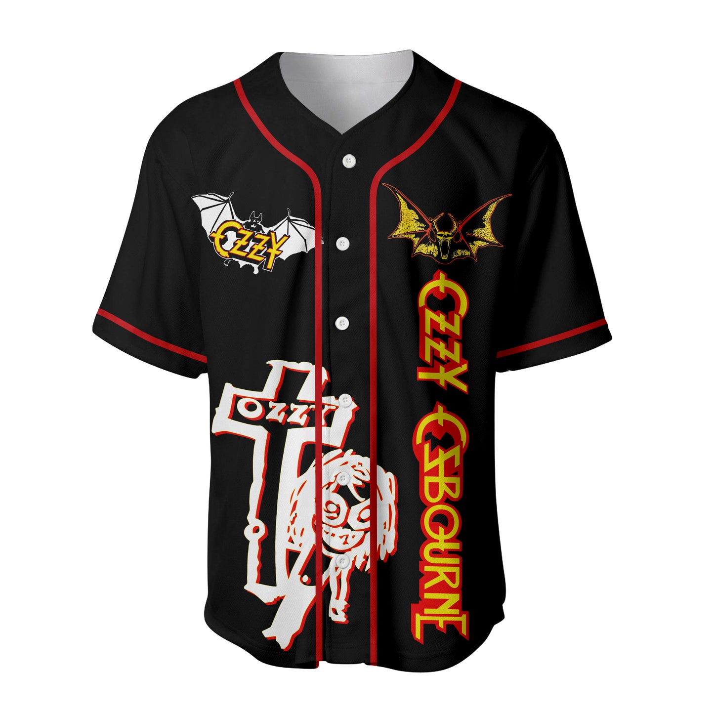 Gothic Vampire Bat Baseball Jersey – Ozzy Osbourne Rock Tee for Heavy Metal Fans