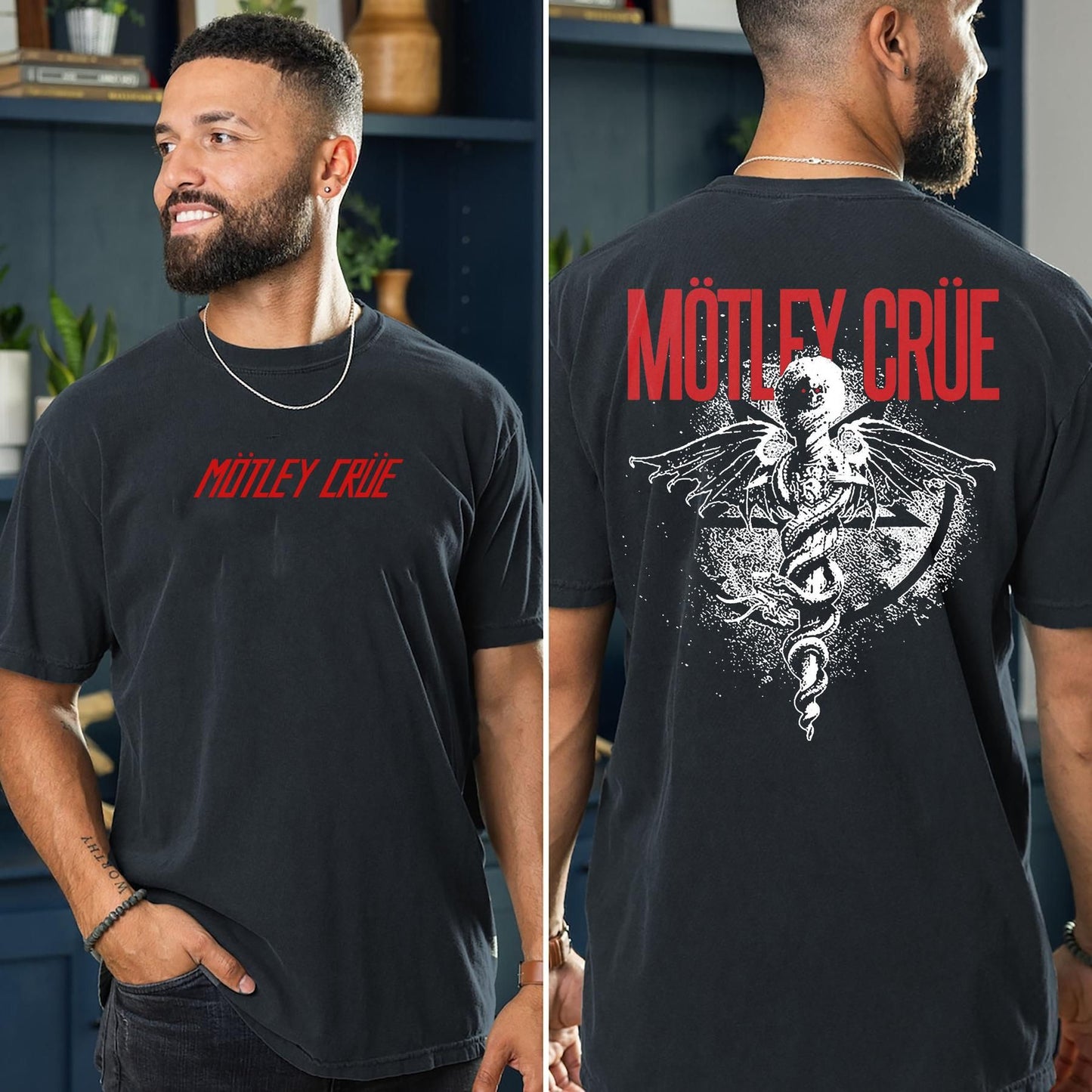 Motley Crue Tour Shirt - ‘Kickstart My Heart’ Front & Back Print, Black Rock Concert Tee-Pasimax