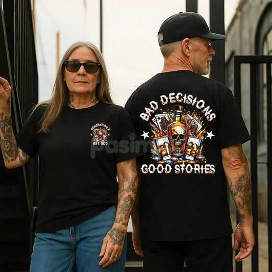 Personalized Vintage Gen X Shirt - "Bad Decisions Good Stories" Generation X Tee (1965-1980), Full Colors & Sizes-Pasimax