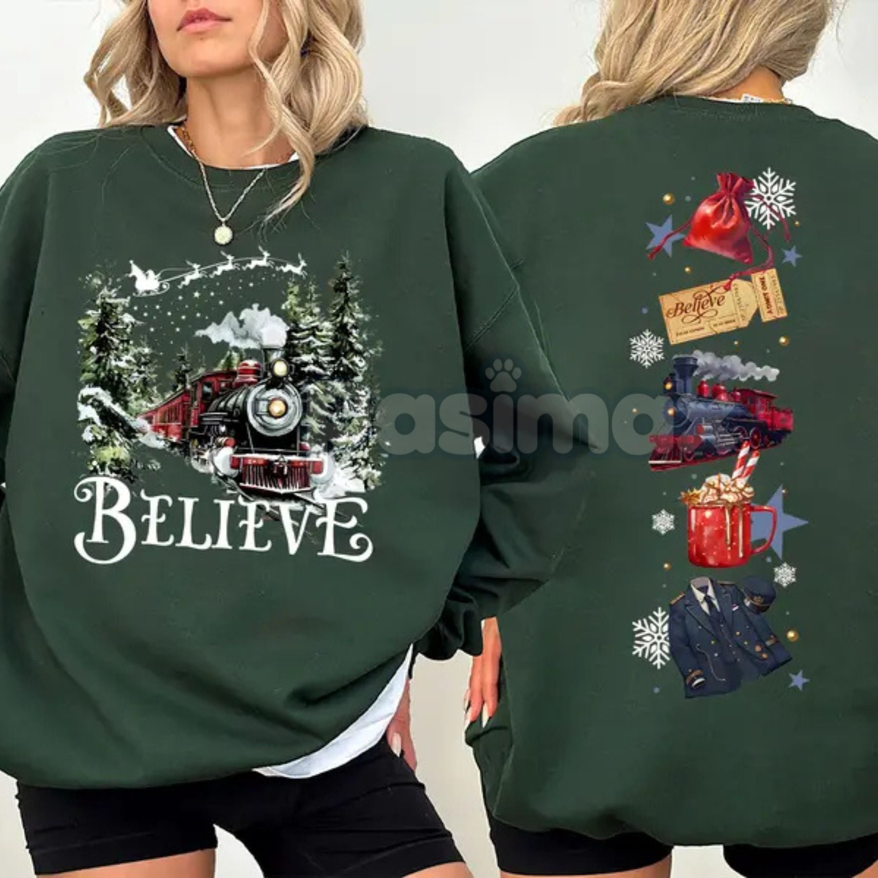 Polar Express 2 Sides Sweatshirt – Double-Sided Christmas Movie Crewneck-Pasimax