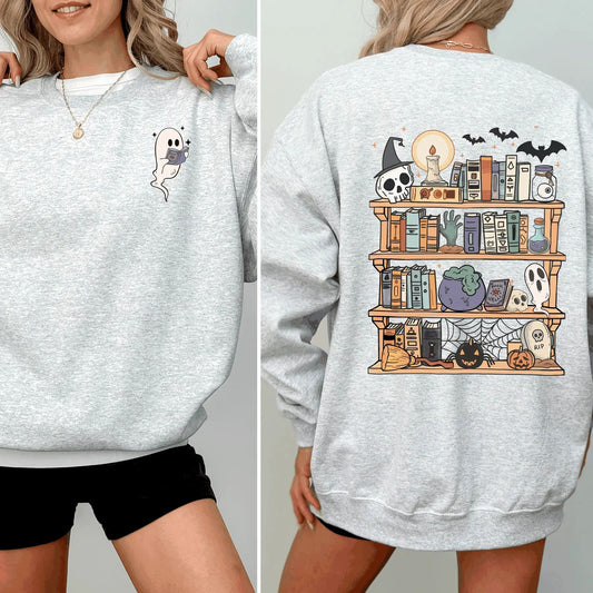 Reading Ghost Sweatshirt – Spooky Teacher & Library Halloween Top-Pasimax
