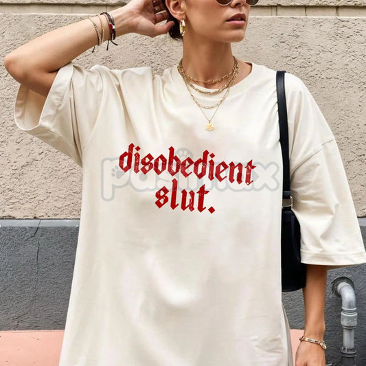 Rebellious Attitude Graphic Tee - Bold Gothic Letter Print Shirt, Unisex Edgy Aesthetic Apparel, Dark Aesthetic Streetwear-Pasimax