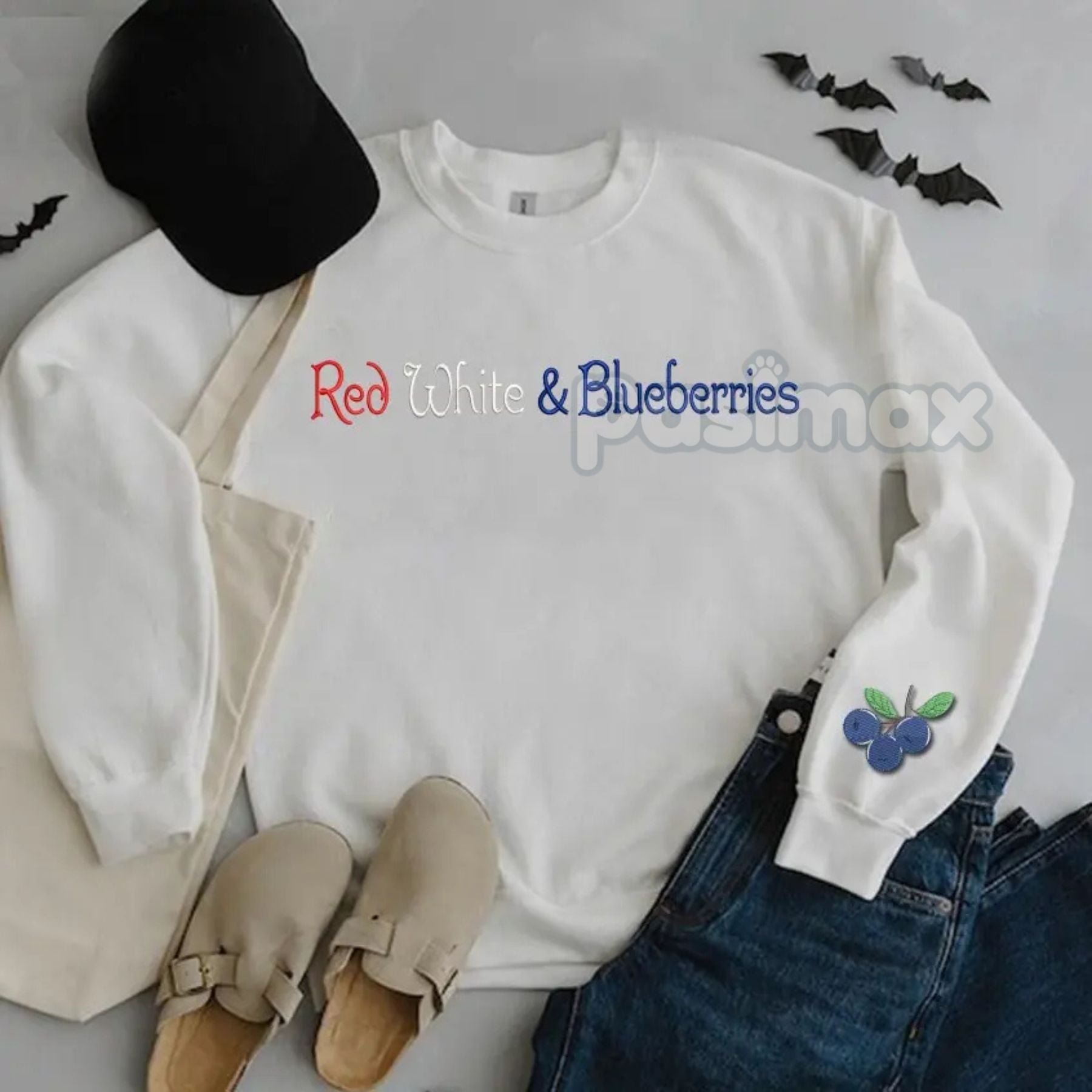 Red, White & Blueberries Embroidered Sweatshirt – Patriotic Crewneck-Pasimax