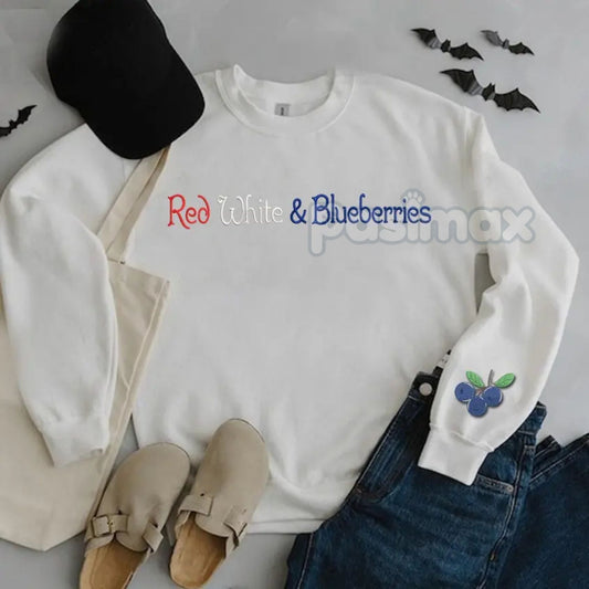 Red, White & Blueberries Embroidered Sweatshirt – Patriotic Crewneck-Pasimax