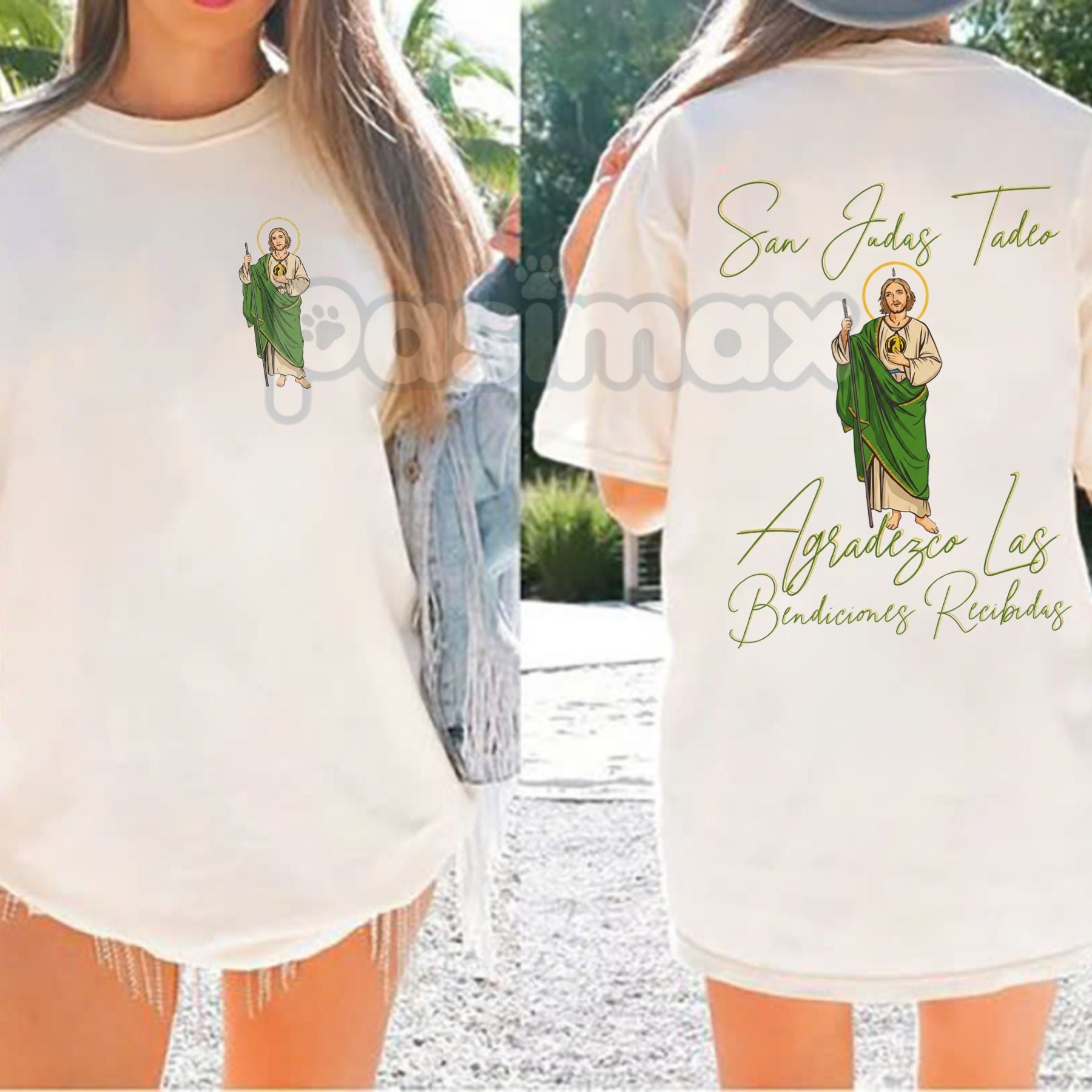 San Judas Tadeo Latino Heritage T-Shirt - 2 Sides Graphic Tee, Classic Cotton Fit-Pasimax
