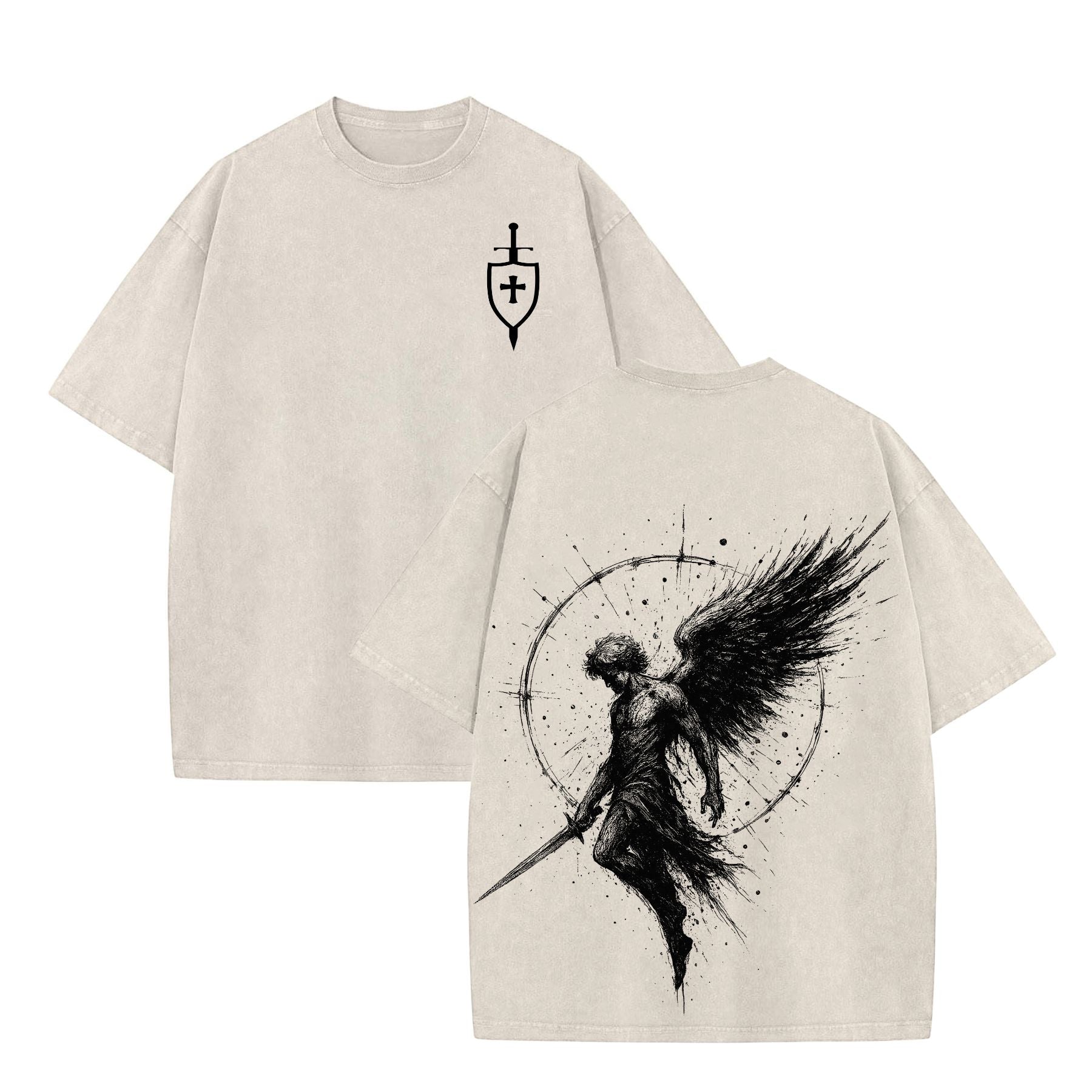 Sanctus Michael Archangelus T-Shirt – Flaming Sword & Shield Archangel Michael Tee-Pasimax