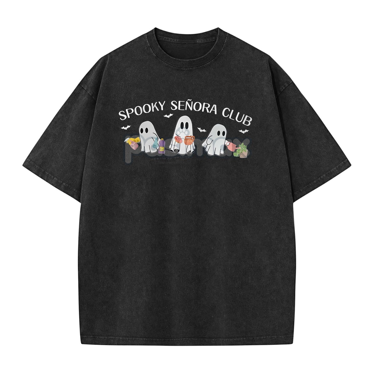 "Spooky Señora Club" Vintage Acid Wash T-Shirt – Unisex Graphic Shirt, Retro Vibe-Pasimax