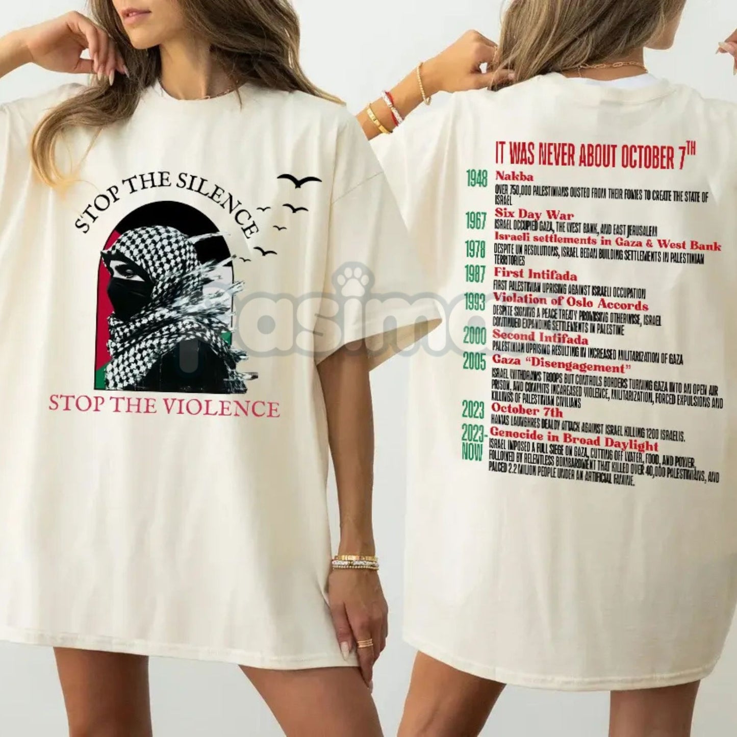 "Stop the Silence" Human Rights T-Shirt - Free Palestine History of Protest Tee, Activism Statement Shirt-Pasimax