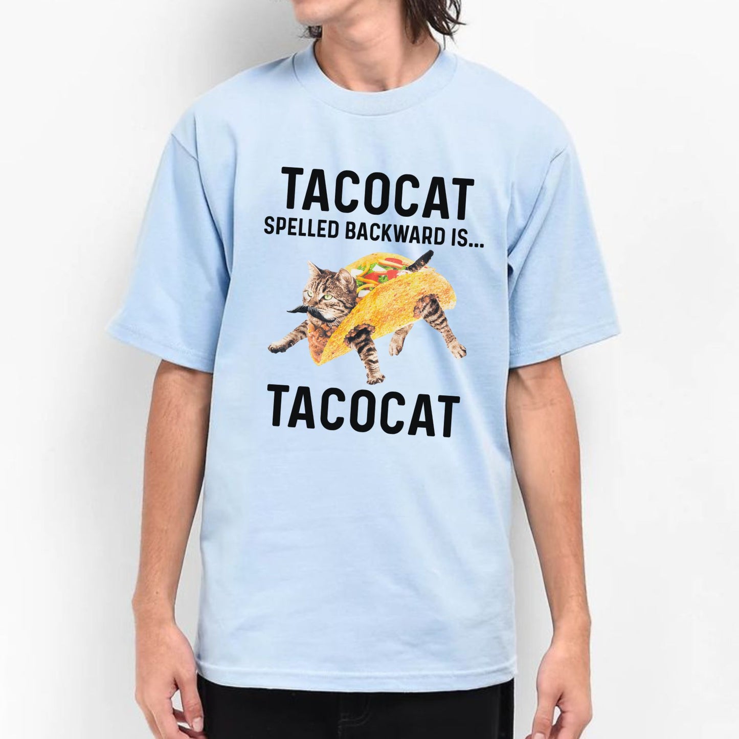 "Tacocat Backward Is Tacocat" Tee - Funny Food & Cat Graphic Shirt, Clever Palindrome Apparel-Pasimax