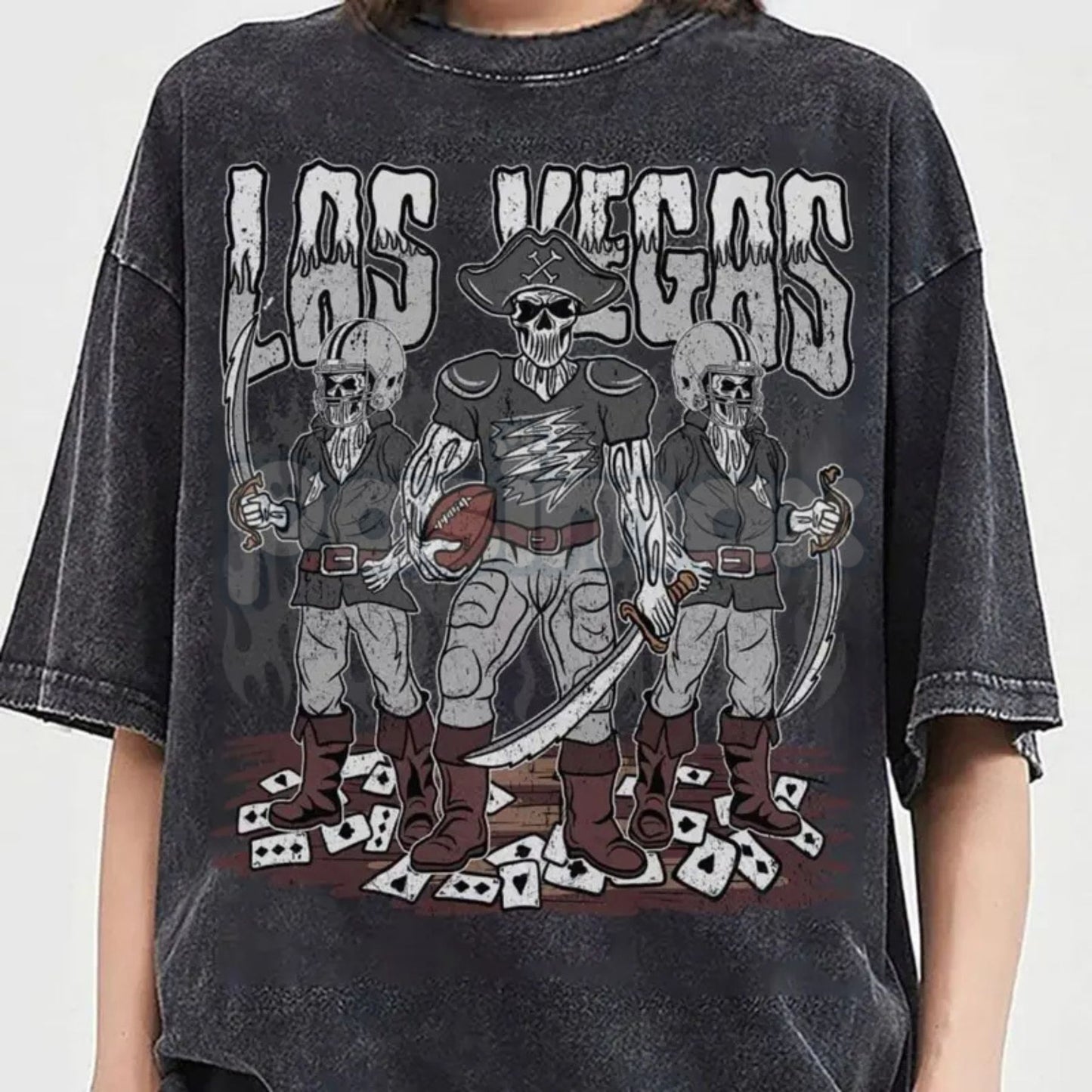 Teams Football Skull Vintage Washed T-Shirt – Classic 90s All-Team Graphic Tee, Game Day Style-Pasimax