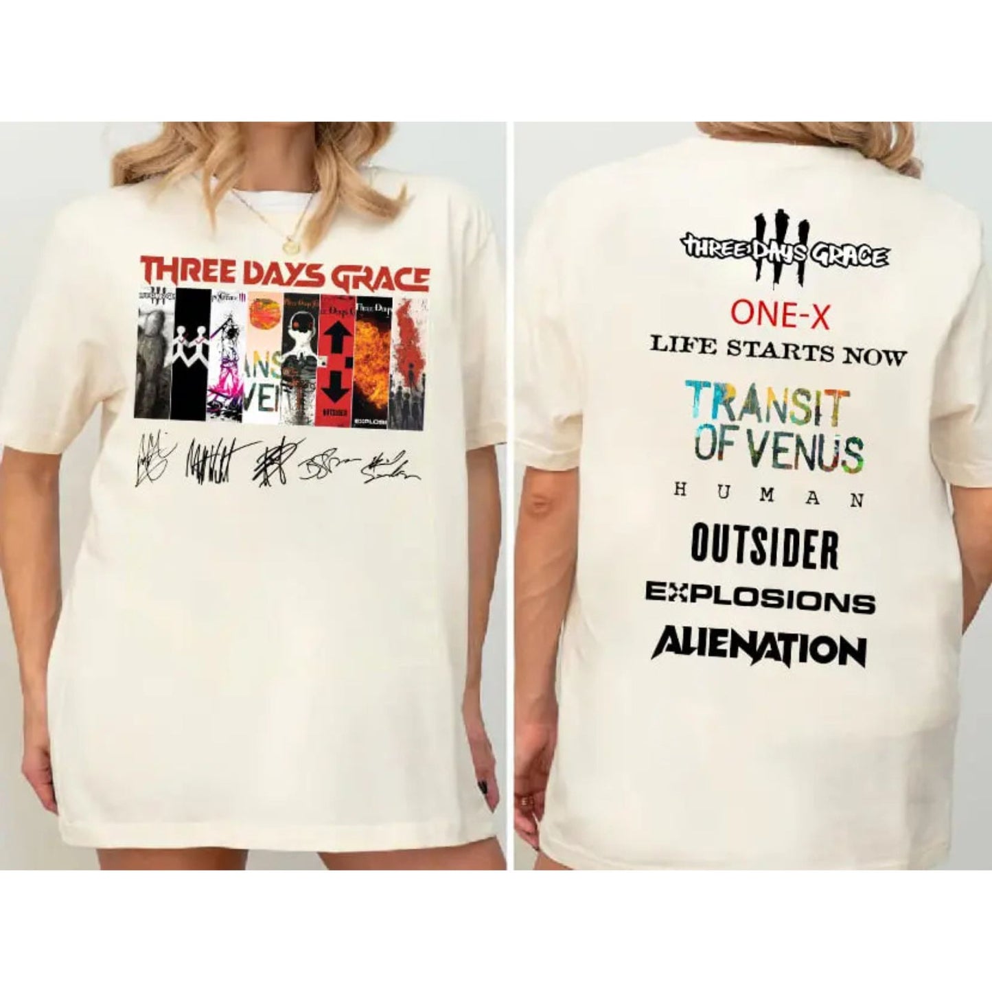 Three Days Grace Two-Sided Album T-Shirt - Rock Band Concert Tee, Official Fan Merch, Unisex Gift-Pasimax