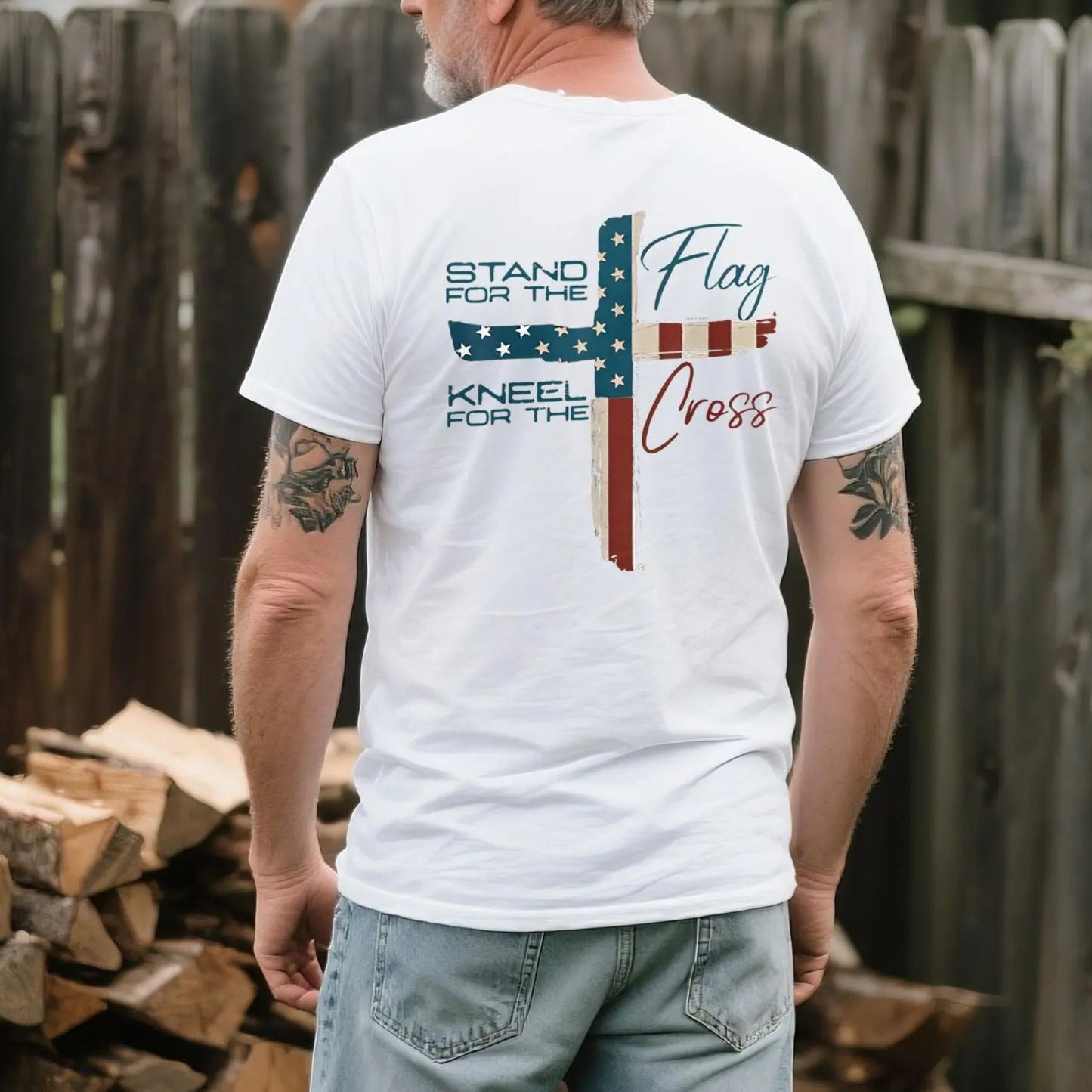 VIBEZONE Christ Flag The Cross T-Shirt - 2-Sided Faith Apparel, Unisex Christian Tee, Trendy Religious Top-Pasimax