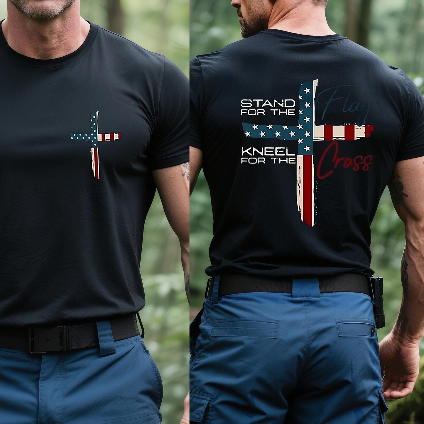 VIBEZONE Christ Flag The Cross T-Shirt - 2-Sided Faith Apparel, Unisex Christian Tee, Trendy Religious Top-Pasimax