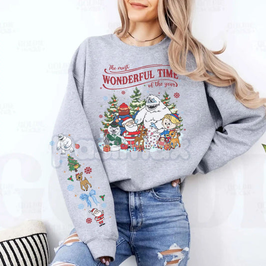 Vintage Rudolph the Red-Nosed Reindeer Crewneck – Christmas Sleeve Print Sweatshirt-Pasimax