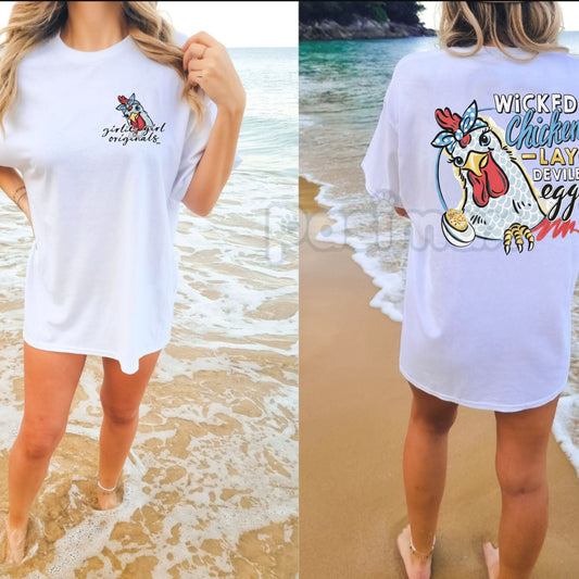 "Wicked Chickens Lay Deviled Eggs" T-Shirt - Funny Farm Pun Tee, Humorous Chicken Apparel-Pasimax