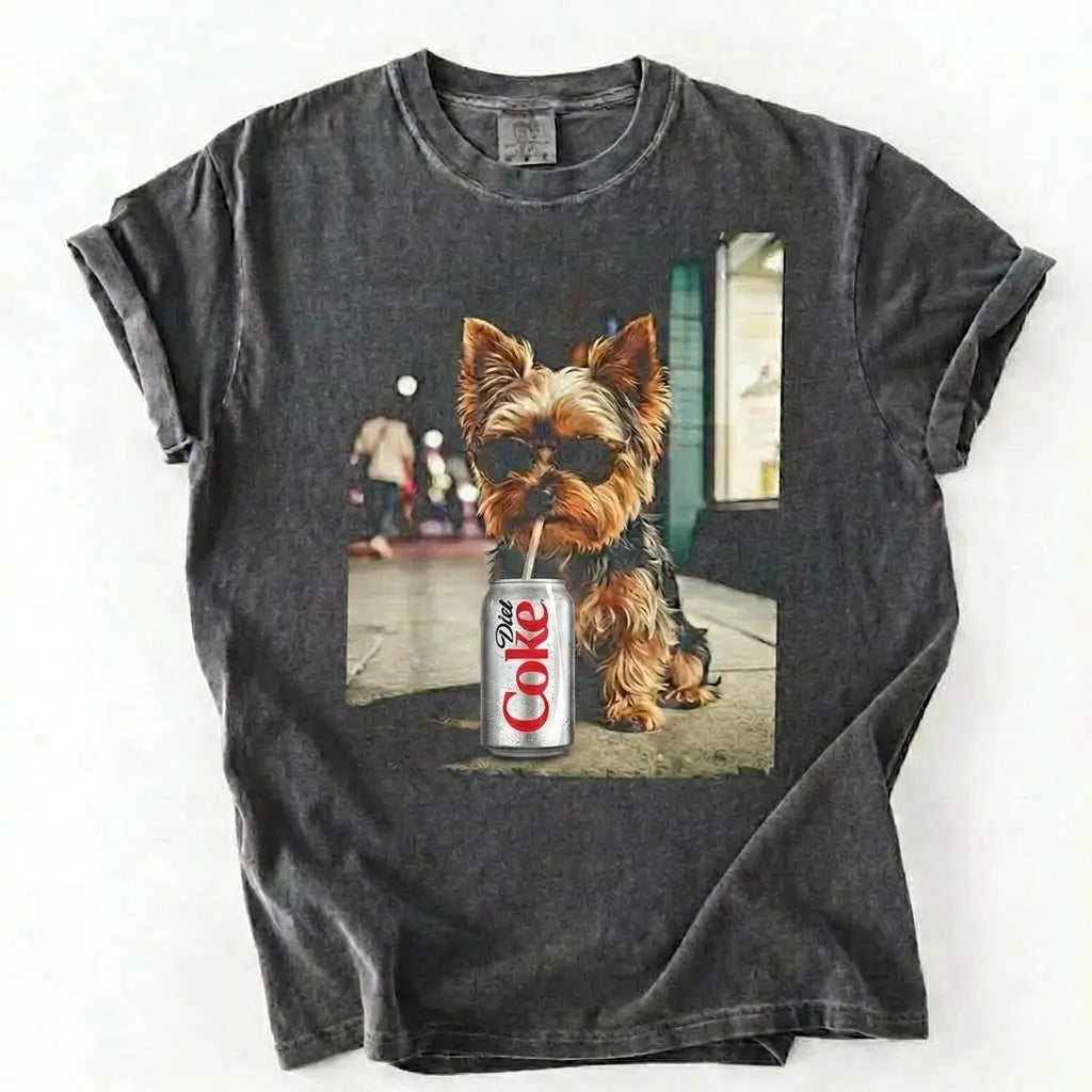 Comfort Colors® Dog Breeds Drinking Diet Coke T-Shirt – Funny Dog Dad Soda Lover Graphic Tee, Aesthetic Retro Puppy Animal Meme Shirt, Cute Pet Gift