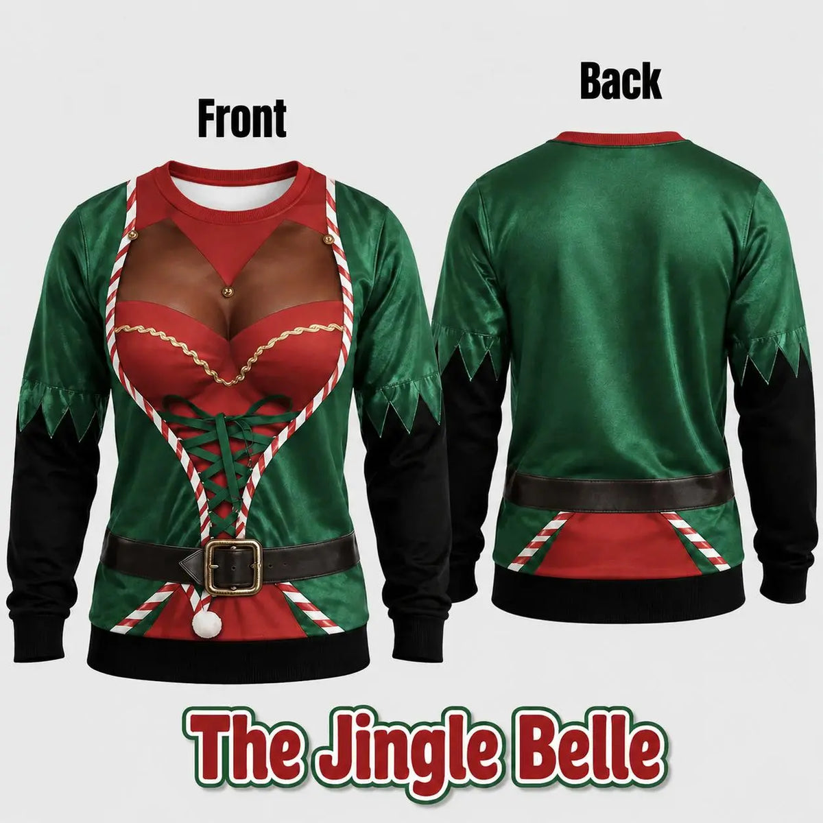 Cheeky Santa Ugly Christmas Sweatshirt, Funny Costume Illusion Crewneck Pullover with Elf and Reindeer Print Knitted Sweater