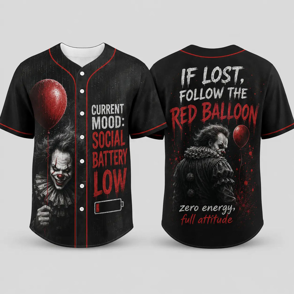 Unisex Horror Graphic Print Baseball Jersey – Slasher Theme Button-Up & Spooky Party Wear