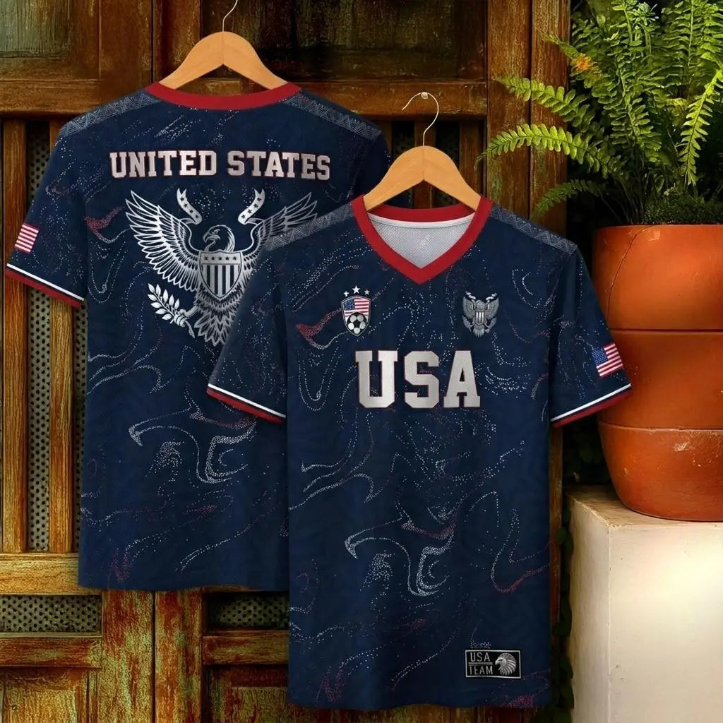 2026 America Soccer Jersey for Men – USA Football Fan Shirt, Quick-Drying V-Neck Casual Sportswear