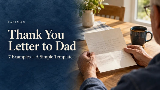 Thank You Letter to Dad cover with a father reading a letter at a sunlit table, AI illustration