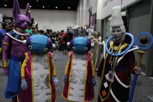 Beerus, Whis and Zeno cosplayers together at San Diego Comic-Con