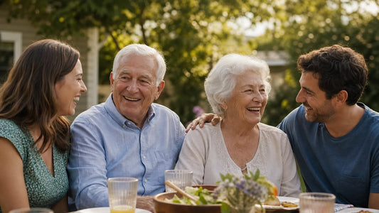 Family celebrating National Senior Citizens Day together outdoors