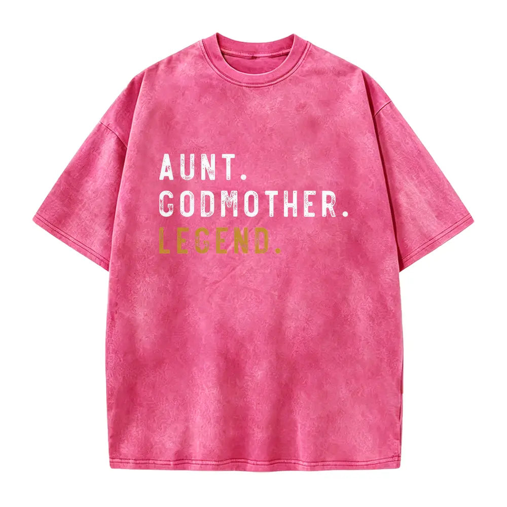 Aunt Godmother Legend T-Shirt – Retro Blessed Family Graphic Tee, Vintage Washed Lightweight Cotton Unisex Auntie Gift Top