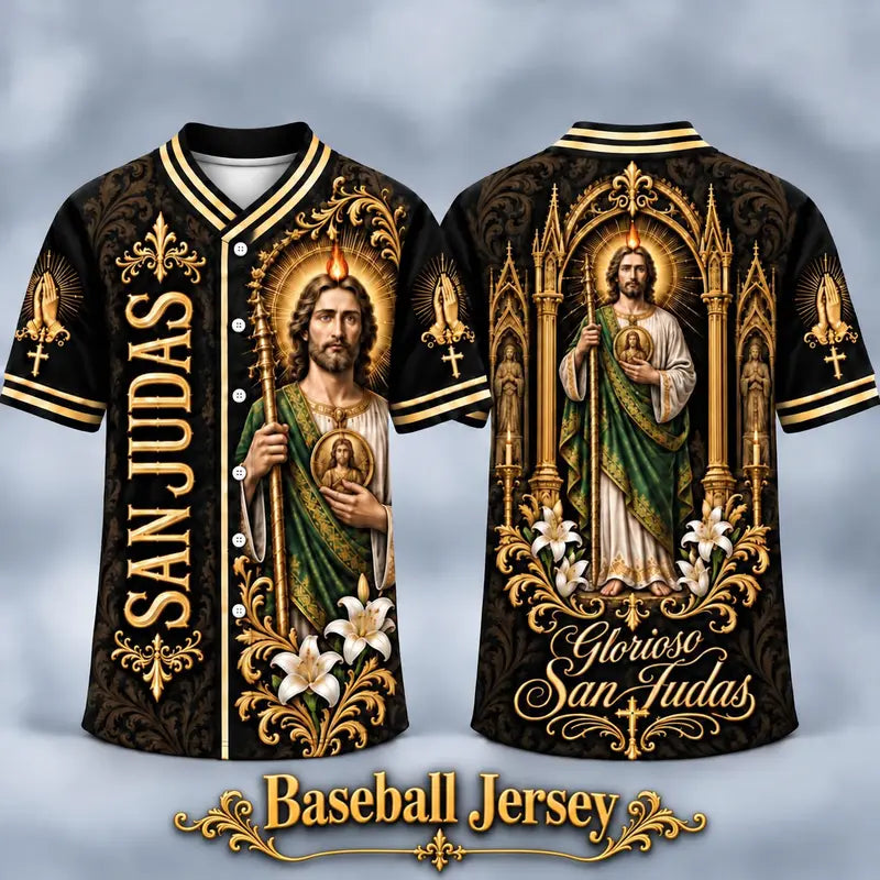 (Pre Order) San Judas Tadeo V-Neck T-Shirt & Baseball Jersey – Religious St. Jude Thaddeus Faith Shirt