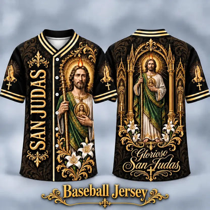 (Pre Order) San Judas Tadeo V-Neck T-Shirt & Baseball Jersey – Religious St. Jude Thaddeus Faith Shirt