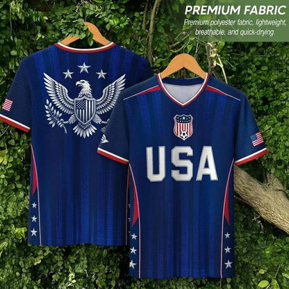 2026 America Soccer Jersey for Men – USA Football Fan Shirt, Quick-Drying V-Neck Casual Sportswear