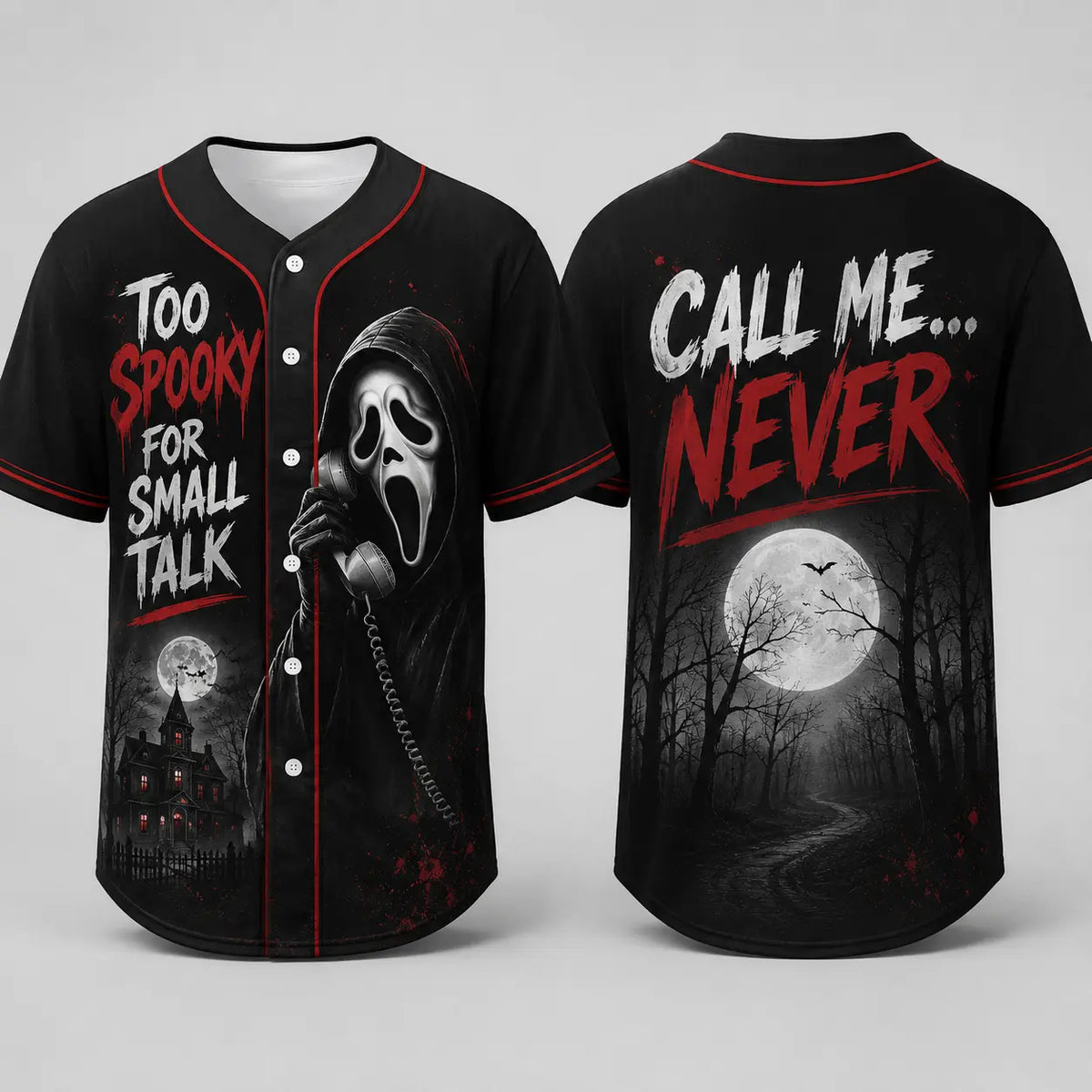Unisex Horror Graphic Print Baseball Jersey – Slasher Theme Button-Up & Spooky Party Wear